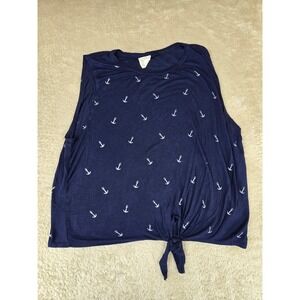Dirty Laundry Navy Blue Anchor Print Front Tie Muscle Tank Top Womens Medium